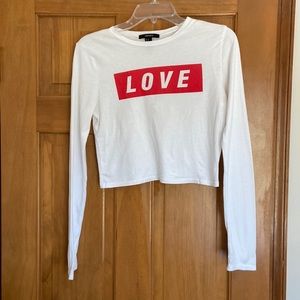 Forever 21 White Long Sleeve Graphic Crop Top